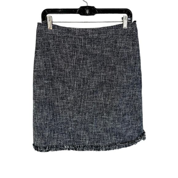 Brooks Brothers Tweed Pencil Skirt Fringe Navy White Size 8 Side Zip - Picture 1 of 9